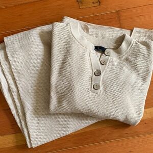 Lillusory Cream Textured Knit Cotton blend Henley set